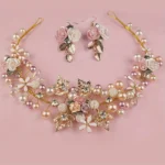 Handwoven and Ceramic Flower Bridal Headband Set